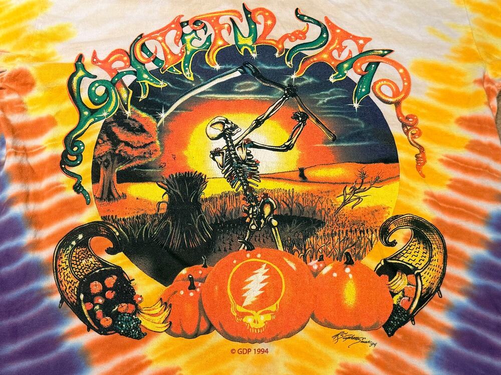 Vintage 1994 Grateful Dead Fall Tour T-Shirt Tie Dye Skull Harvest Pumpkin Large